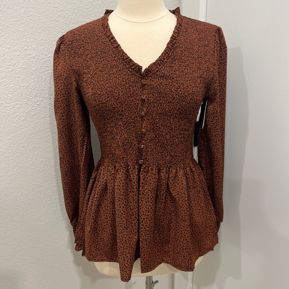 Smocked leopard top